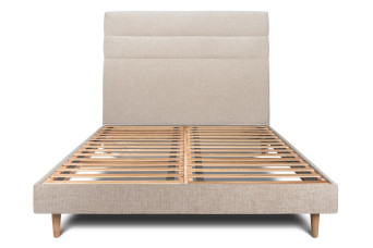 Lit 180x200 cm - Sommier à lattes H29 cm + tête de lit à lignes - Tissu Toile natté Beige Brun