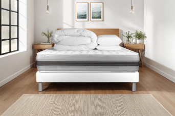 Pack lit complet 140x190 cm - Matelas + Sommier Blanc (en kit) + 2 oreillers + Couette - Vitalspring Recover