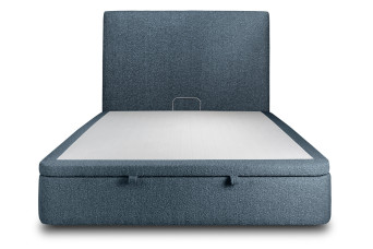 Lit coffre 140x200 cm avec Tête de lit tapissée - Tissu Bouclette Bleu