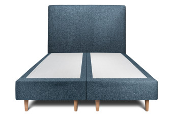 Lit 2x 90x200 cm - Sommier tapissier H35 cm + tête de lit tapissée - Tissu Bouclette Bleu