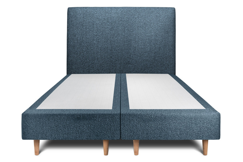 Lit 2x 90x200 cm - Sommier tapissier H35 cm + tête de lit tapissée - Tissu Bouclette Bleu