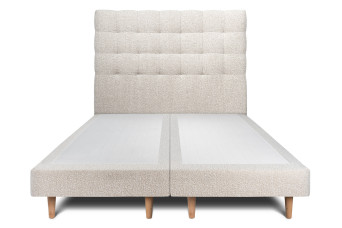 Lit 2x 90x200 cm - Sommier tapissier H29 cm + tête de lit capitonnée - Tissu Bouclette Beige Clair