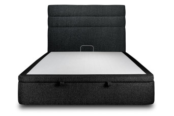 Lit coffre 160x200 cm avec Tête de lit à lignes - Tissu Bouclette Noir
