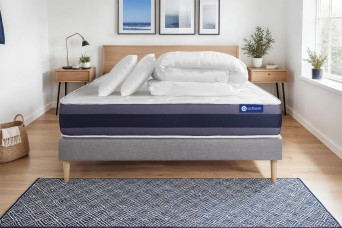 Pack lit complet 200x200 cm - Matelas + Sommier Gris (en kit) + 2 oreillers + Couette - Actiflex Morpho