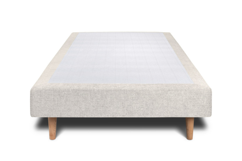 Lit 90x200 cm - Sommier tapissier H29 cm + tête de lit tapissée - Tissu Toile natté Beige Clair