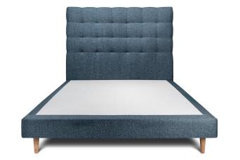 Lit 150x190 cm - Sommier tapissier H29 cm + tête de lit capitonnée - Tissu Bouclette Bleu