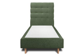 Lit 90x190 cm - Sommier tapissier H35 cm + tête de lit capitonnée - Tissu Toile natté Vert Kaki