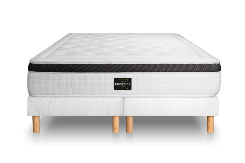 Pack lit complet 180x200 cm - Matelas + 2 Sommiers Blancs + 2 oreillers + Couette - Privilège