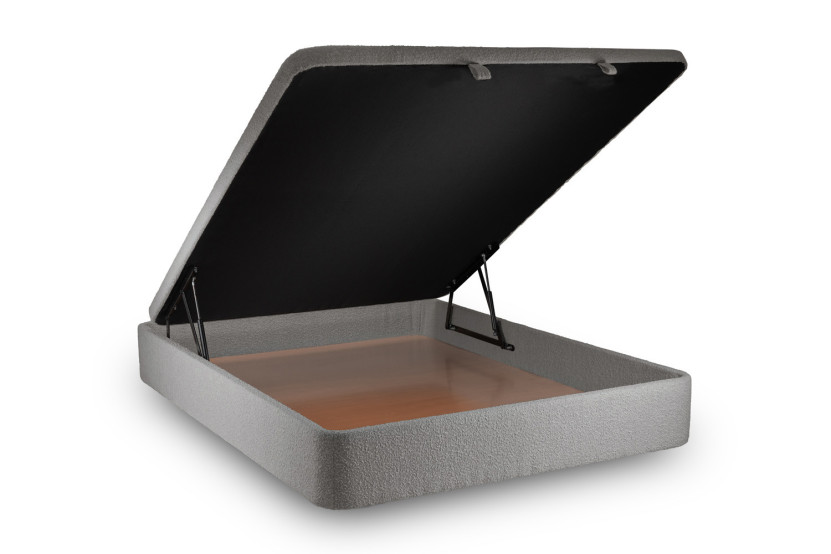 Lit coffre 140x200 cm avec Tête de lit à lignes - Tissu Bouclette Gris