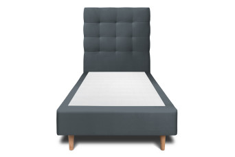 Lit 90x190 cm - Sommier tapissier H35 cm + tête de lit capitonnée - Tissu Velours Gris Anthracite