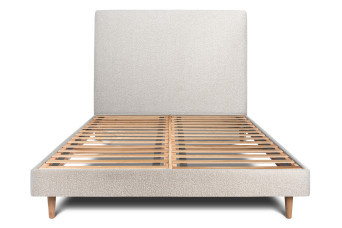 Lit 135x190 cm - Sommier à lattes H29 cm + tête de lit tapissée - Tissu Bouclette Beige Clair