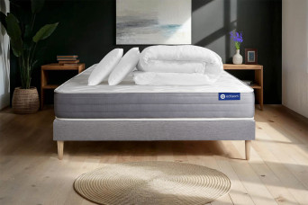 Pack lit complet 140x190 cm - Matelas + Sommier Gris (en kit) + 2 oreillers + Couette - Actilatex Dream