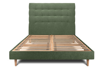 Lit 180x200 cm - Sommier à lattes H29 cm + tête de lit capitonnée - Tissu Toile natté Vert Kaki