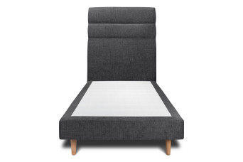 Lit 90x190 cm - Sommier tapissier H29 cm + tête de lit à lignes - Tissu Toile natté Noir