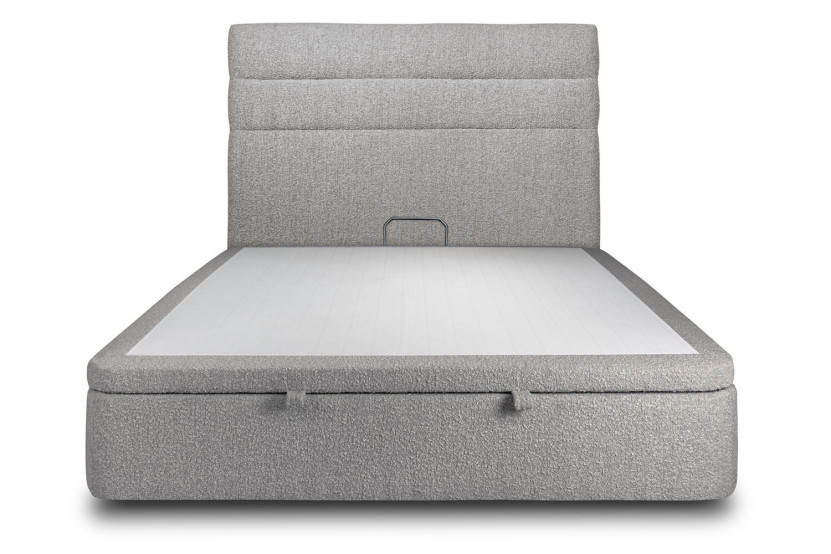 Lit coffre 180x200 cm avec Tête de lit à lignes - Tissu Bouclette Gris