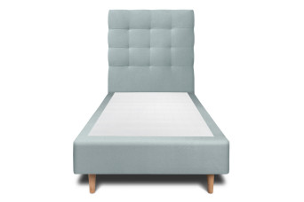 Lit 90x190 cm - Sommier tapissier H35 cm + tête de lit capitonnée - Tissu Velours Gris Bleuté