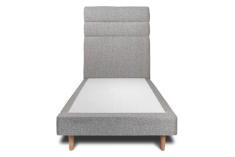 Lit 90x200 cm - Sommier tapissier H29 cm + tête de lit à lignes - Tissu Bouclette Gris