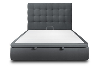 Lit coffre 180x200 cm avec Tête de lit capitonnée - Tissu Velours Gris Anthracite
