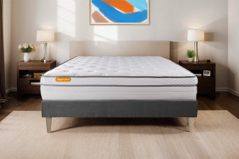 Ensemble Matelas Sommier 140x200 cm - Sommier Gris (déjà monté) - Memo Luxe