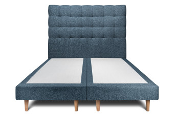 Lit 2x 80x200 cm - Sommier tapissier H29 cm + tête de lit capitonnée - Tissu Bouclette Bleu