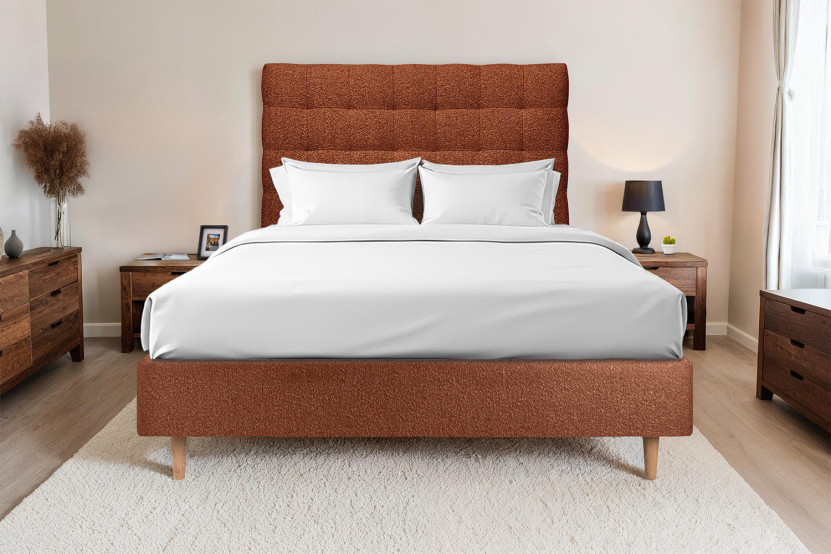 Tête de lit 200 cm Capitonnée - Tissu Bouclette Terracotta
