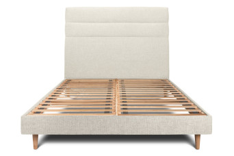 Lit 180x200 cm - Sommier à lattes H29 cm + tête de lit à lignes - Tissu Toile natté Beige Clair