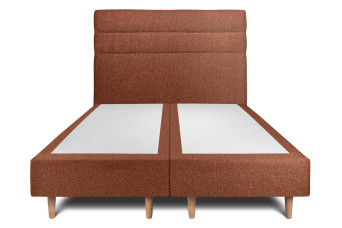 Lit 2x 90x200 cm - Sommier tapissier H35 cm + tête de lit à lignes - Tissu Bouclette Terracotta