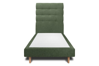 Lit 90x200 cm - Sommier tapissier H29 cm + tête de lit capitonnée - Tissu Toile natté Vert Kaki