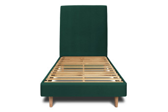 Lit 90x190 cm - Sommier à lattes H29 cm + tête de lit tapissée - Tissu Velours Vert
