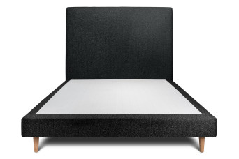 Lit 150x190 cm - Sommier tapissier H29 cm + tête de lit tapissée - Tissu Bouclette Noir