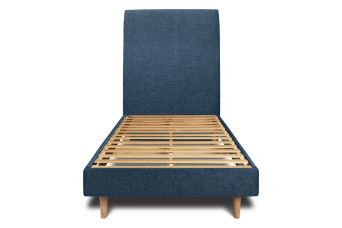 Lit 90x200 cm - Sommier à lattes H29 cm + tête de lit tapissée - Tissu Toile natté Bleu Océan