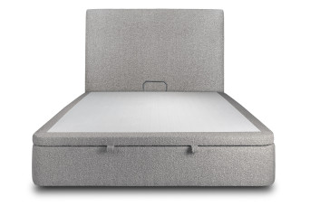 Lit coffre 160x200 cm avec Tête de lit tapissée - Tissu Bouclette Gris