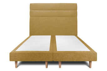 Lit 2x 90x200 cm - Sommier tapissier H29 cm + tête de lit à lignes - Tissu Toile natté Jaune