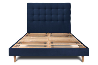 Lit 180x200 cm - Sommier à lattes H29 cm + tête de lit capitonnée - Tissu Velours Bleu Océan
