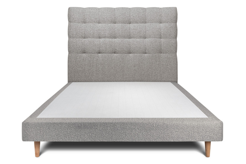 Lit 135x190 cm - Sommier tapissier H29 cm + tête de lit capitonnée - Tissu Bouclette Gris
