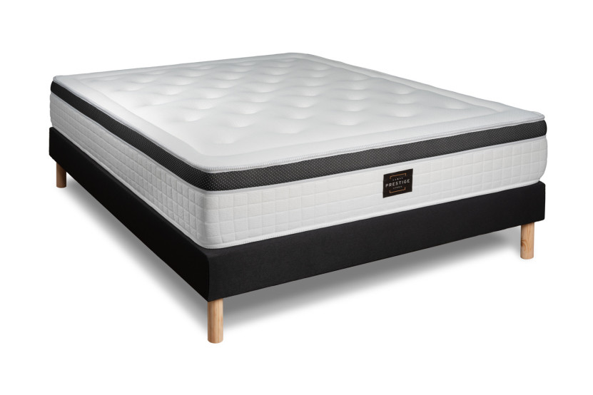 Pack lit complet 180x200 cm - Matelas + Sommier Noir (en kit) + 2 oreillers + Couette - Privilège