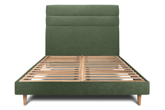 Lit 180x200 cm - Sommier à lattes H29 cm + tête de lit à lignes - Tissu Toile natté Vert Kaki