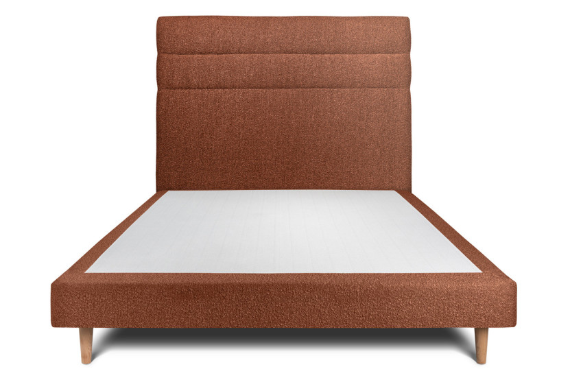 Lit 160x200 cm - Sommier tapissier H29 cm + tête de lit à lignes - Tissu Bouclette Terracotta